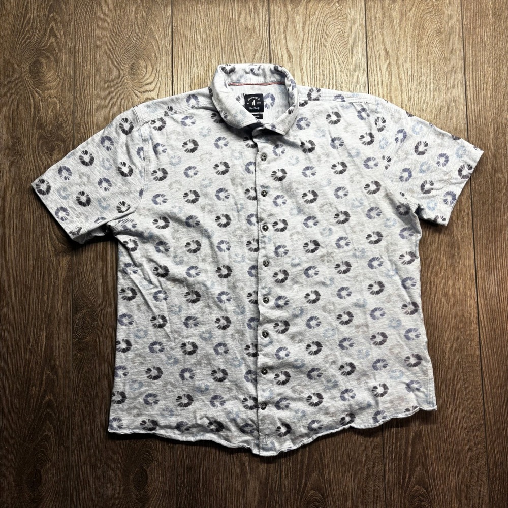 Johnnie-O Top Shelf Mens XL Short Sleeve Button Down Shirt Blue Heather Print